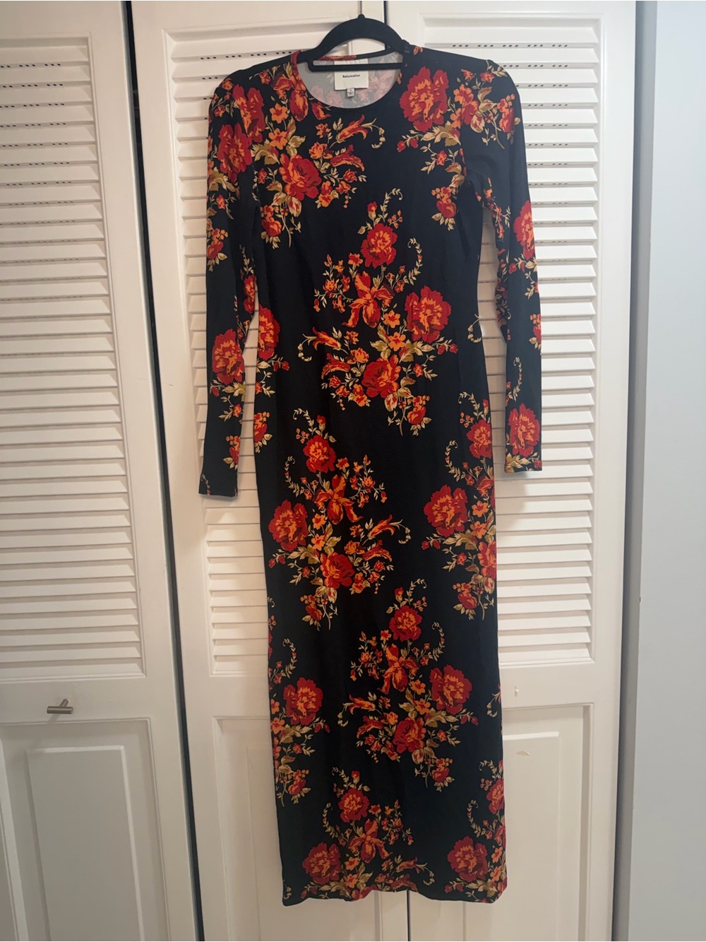 Reformation Tommie Admire Red And Black Floral BodyCon Maxi Dress